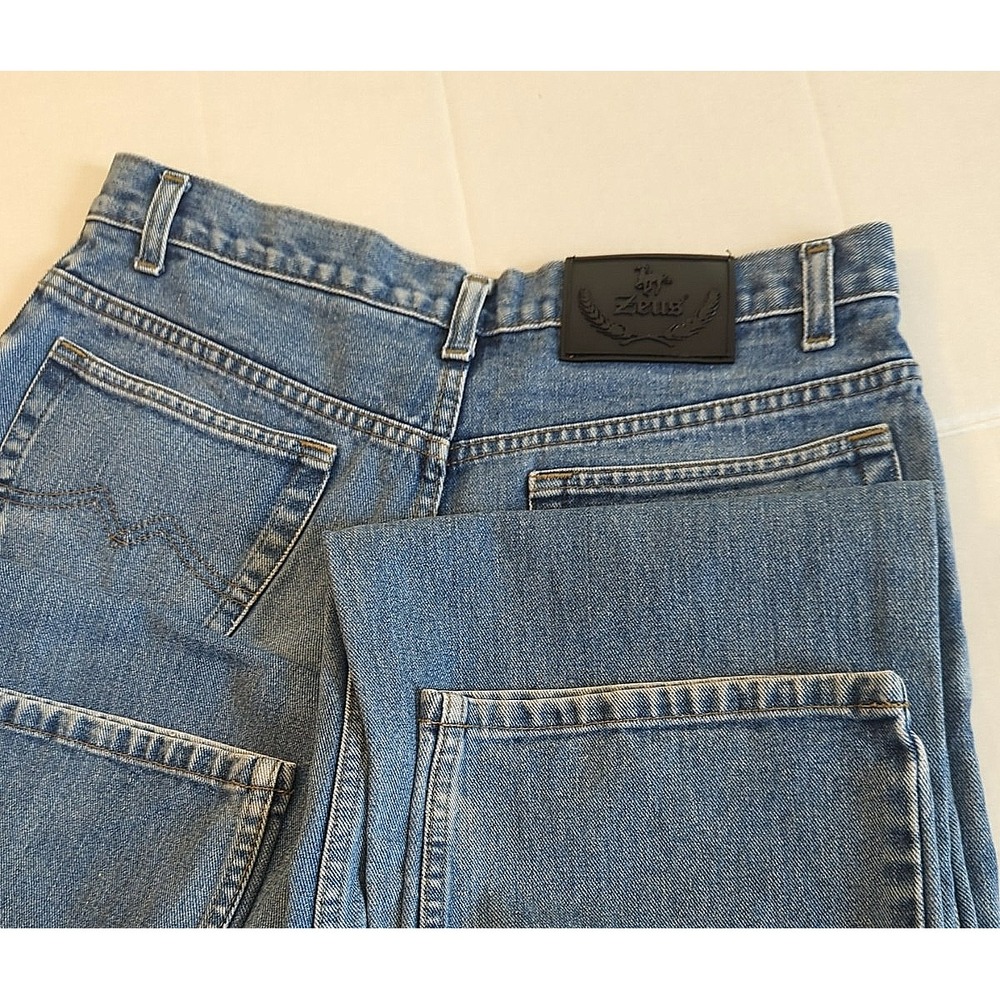 Men Denim Jeans 32/34 Wide Straight Leg ZEUS mid wash Retro Hipster City Biker